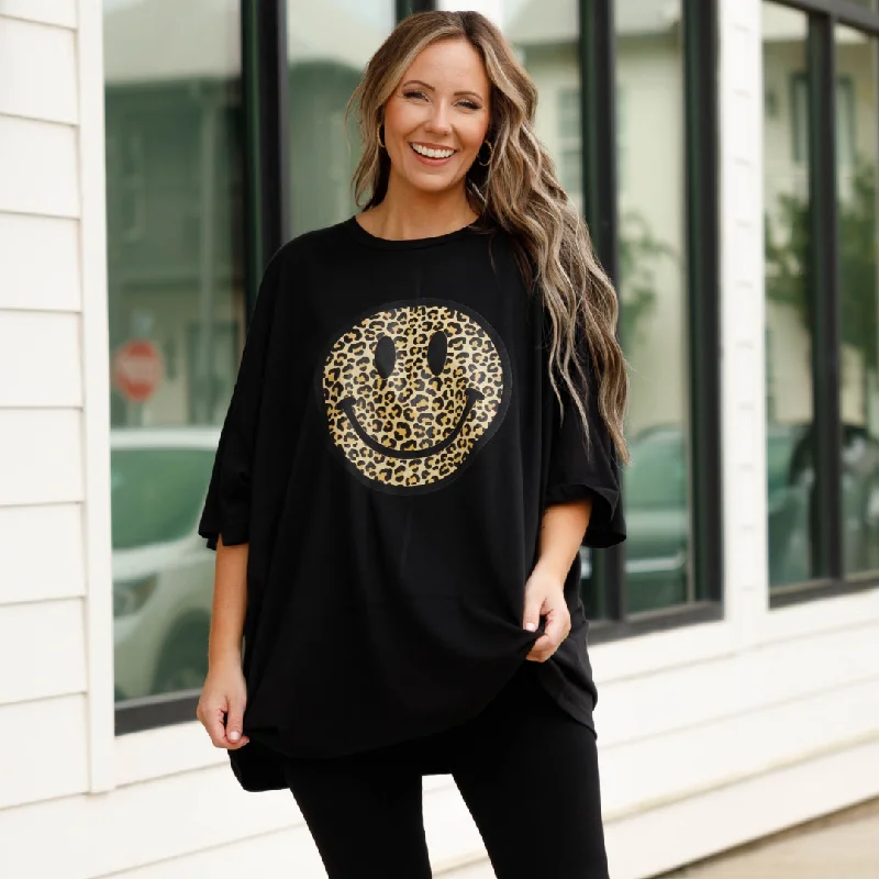 Smiley Face Boyfriend Tee, BlackFleece T-Shirts