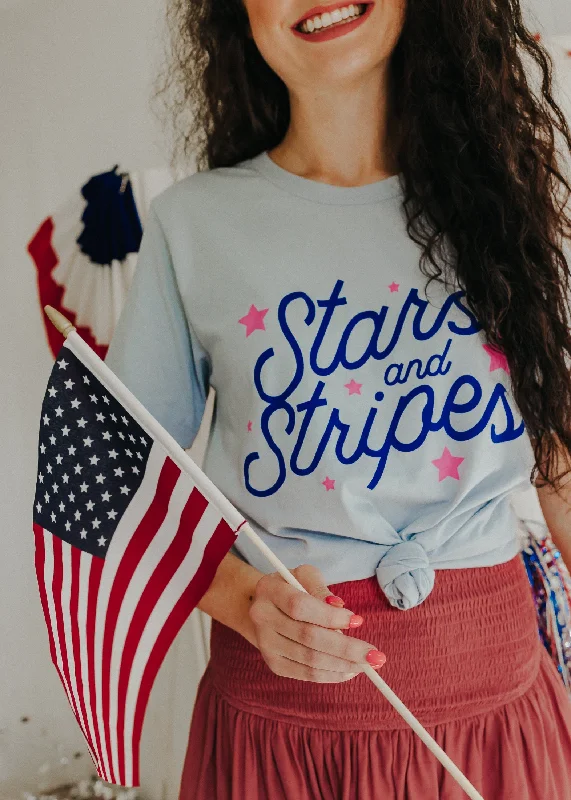 "Stars And Stripes" Lt. Blue Graphic Tee (S-3XL)Sports Team T-Shirts