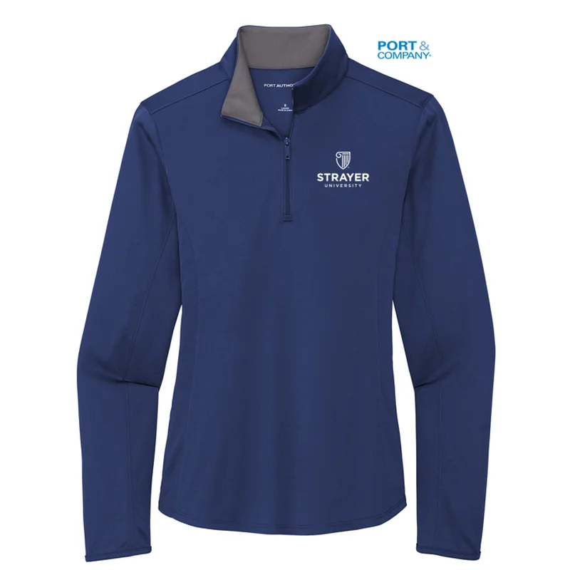 NEW STRAYER Port Authority Ladies Silk Touch ™ Performance 1/4-Zip -Royal/ Steel GreyMesh T-Shirts